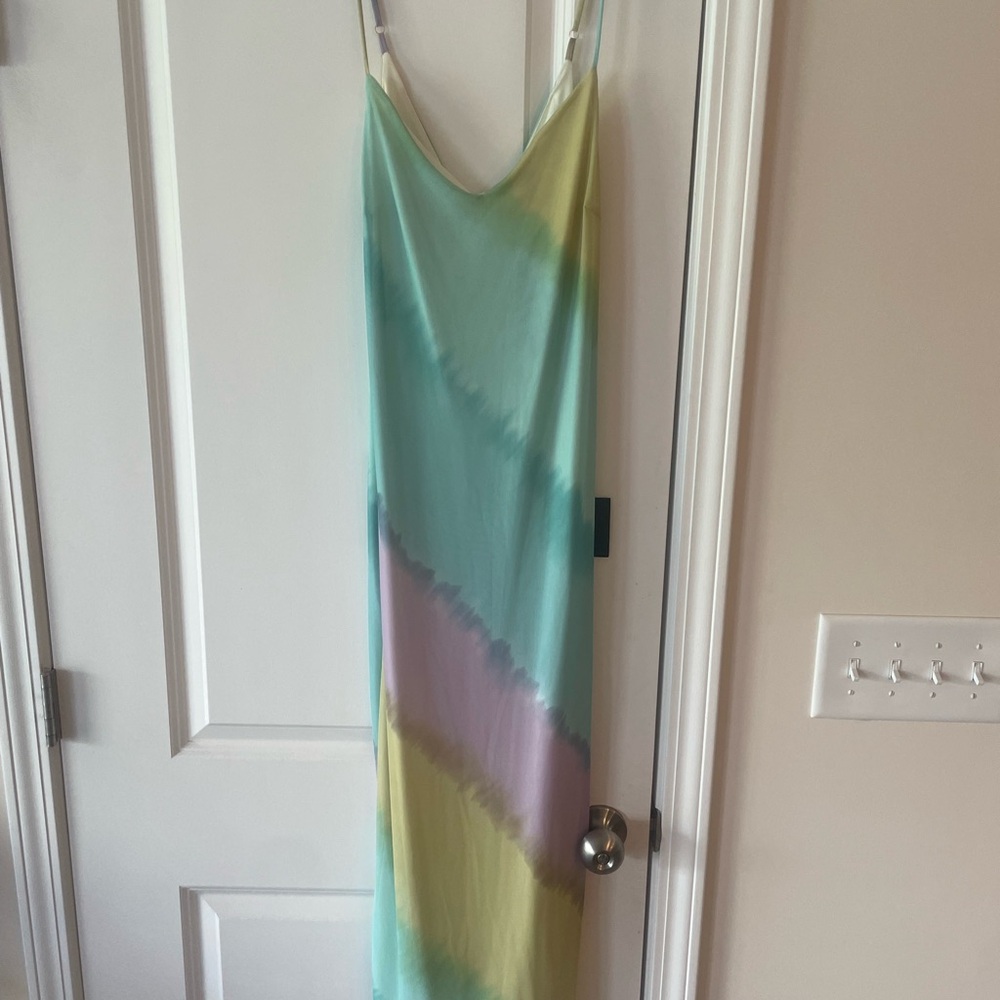 Lulu's Blue and Yellow Spaghetti Strap Maxi Dress